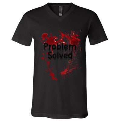 Problem Solved Halloween Print V-Neck T-Shirt