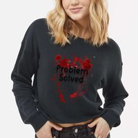 Problem Solved Halloween Print Cropped Pullover Crew