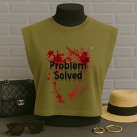 Problem Solved Halloween Print Garment-Dyed Women's Muscle Tee