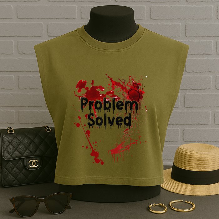 Problem Solved Halloween Print Garment-Dyed Women's Muscle Tee
