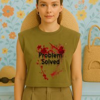 Problem Solved Halloween Print Garment-Dyed Women's Muscle Tee