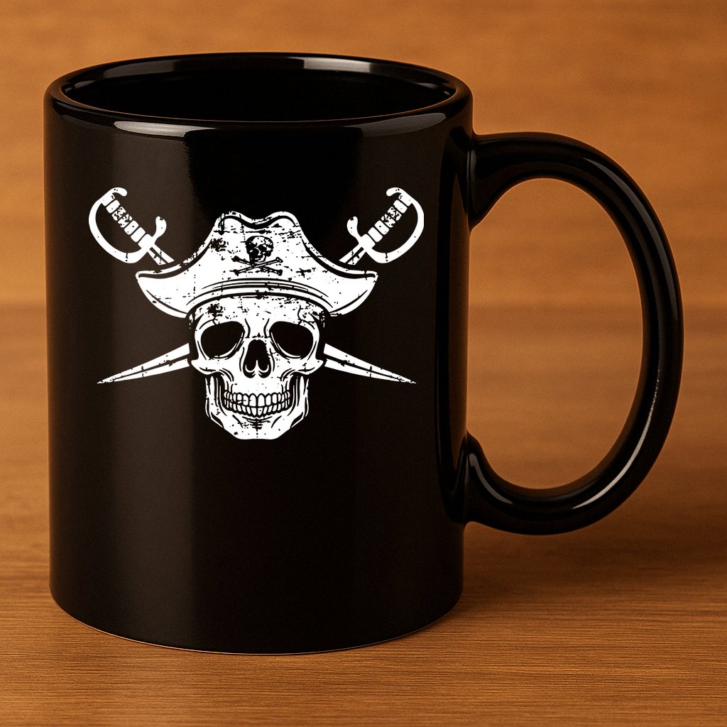 Pirate Skull Hat Swords 11oz C Handle Ceramic Mug