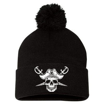 Pirate Skull Hat Swords Pom Pom 12in Knit Beanie