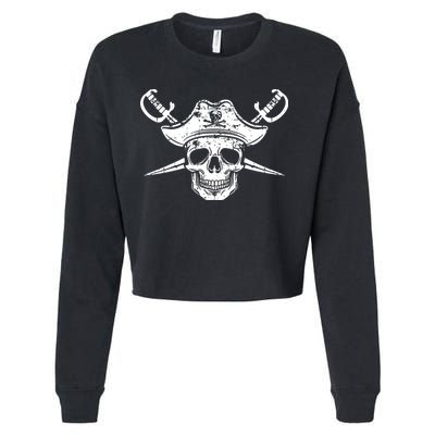 Pirate Skull Hat Swords Cropped Pullover Crew