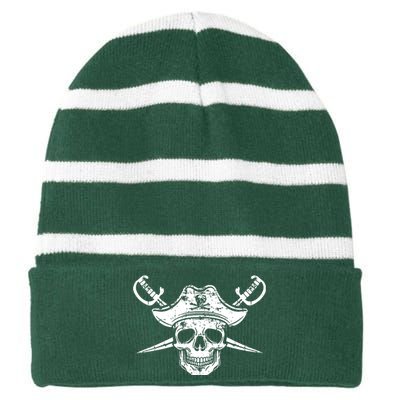 Pirate Skull Hat Swords Striped Beanie with Solid Band