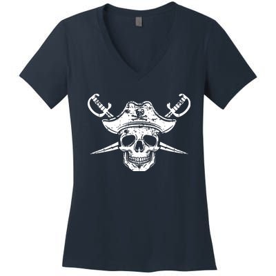 Pirate Skull Hat Swords Women's V-Neck T-Shirt