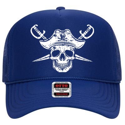 Pirate Skull Hat Swords High Crown Mesh Back Trucker Hat