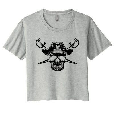 Pirate Skull Hat Swords Women's Crop Top Tee