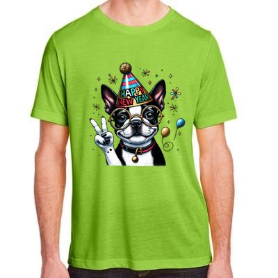 Peace Sign Hand Boston Terrier Happy New Year Gift Adult ChromaSoft Performance T-Shirt