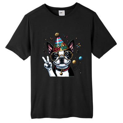 Peace Sign Hand Boston Terrier Happy New Year Gift Tall Fusion ChromaSoft Performance T-Shirt