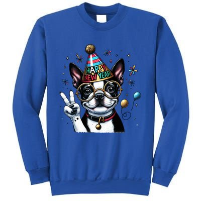 Peace Sign Hand Boston Terrier Happy New Year Gift Sweatshirt