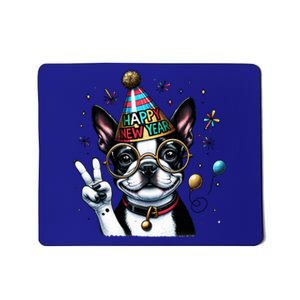 Peace Sign Hand Boston Terrier Happy New Year Gift Mousepad