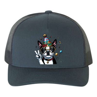 Peace Sign Hand Boston Terrier Happy New Year Gift Yupoong Adult 5-Panel Trucker Hat