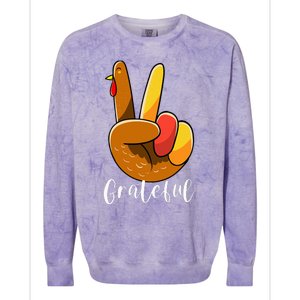 Peace Sign Hand Turkey Thanksgiving Grateful Colorblast Crewneck Sweatshirt