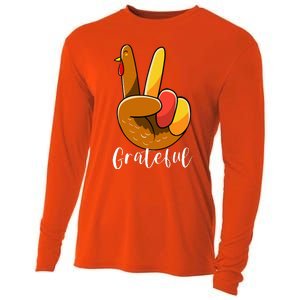 Peace Sign Hand Turkey Thanksgiving Grateful Cooling Performance Long Sleeve Crew