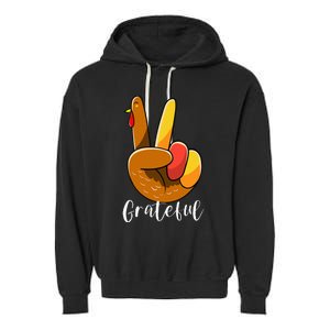 Peace Sign Hand Turkey Thanksgiving Grateful Garment-Dyed Fleece Hoodie