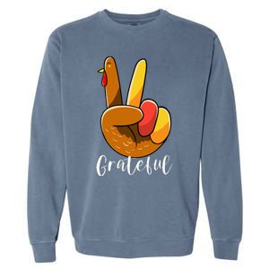 Peace Sign Hand Turkey Thanksgiving Grateful Garment-Dyed Sweatshirt