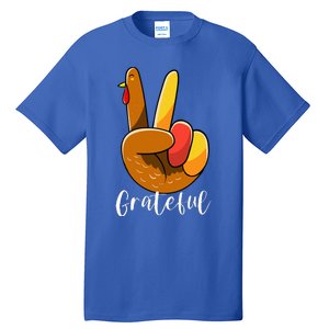 Peace Sign Hand Turkey Thanksgiving Grateful Tall T-Shirt