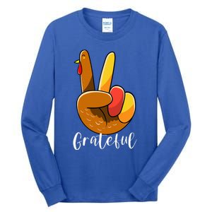 Peace Sign Hand Turkey Thanksgiving Grateful Tall Long Sleeve T-Shirt