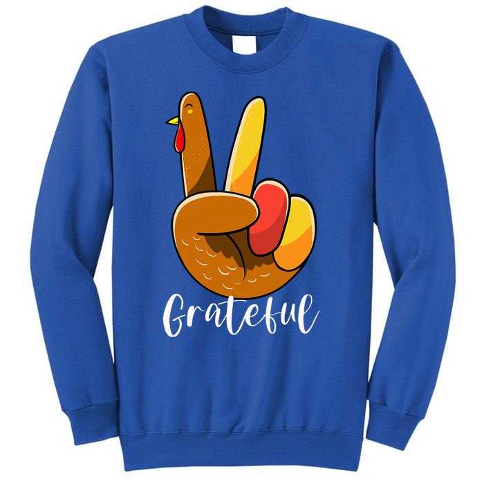 Peace Sign Hand Turkey Thanksgiving Grateful Tall Sweatshirt