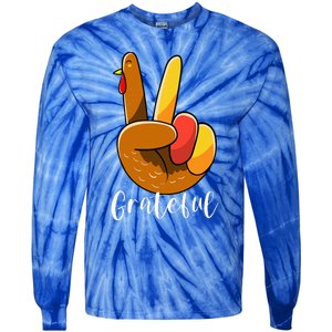 Peace Sign Hand Turkey Thanksgiving Grateful Tie-Dye Long Sleeve Shirt