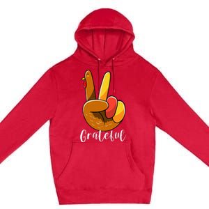 Peace Sign Hand Turkey Thanksgiving Grateful Premium Pullover Hoodie