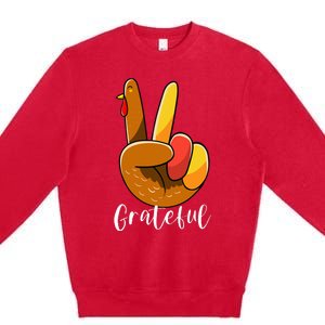 Peace Sign Hand Turkey Thanksgiving Grateful Premium Crewneck Sweatshirt