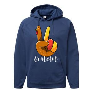 Peace Sign Hand Turkey Thanksgiving Grateful Performance Fleece Hoodie