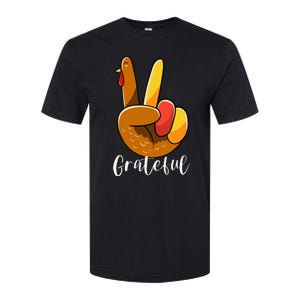 Peace Sign Hand Turkey Thanksgiving Grateful Softstyle CVC T-Shirt