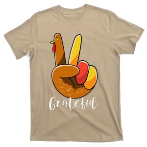 Peace Sign Hand Turkey Thanksgiving Grateful Women Girl T-Shirt