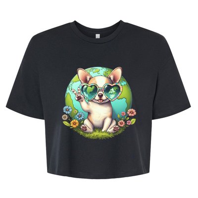 Peace Sign Hand Chihuahua Earth Day Bella+Canvas Jersey Crop Tee