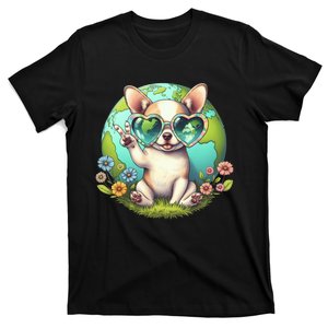 Peace Sign Hand Chihuahua Earth Day T-Shirt