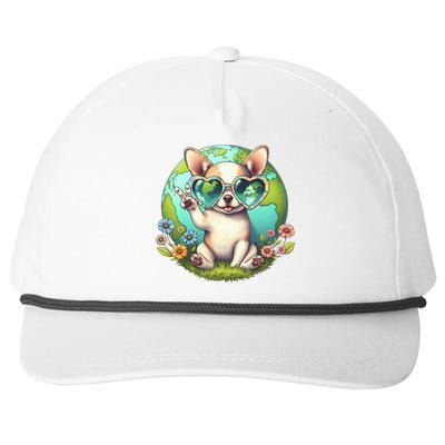 Peace Sign Hand Chihuahua Earth Day Snapback Five-Panel Rope Hat