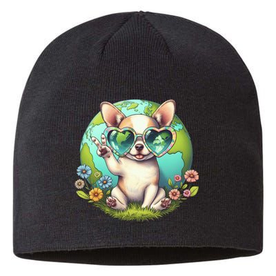 Peace Sign Hand Chihuahua Earth Day Sustainable Beanie