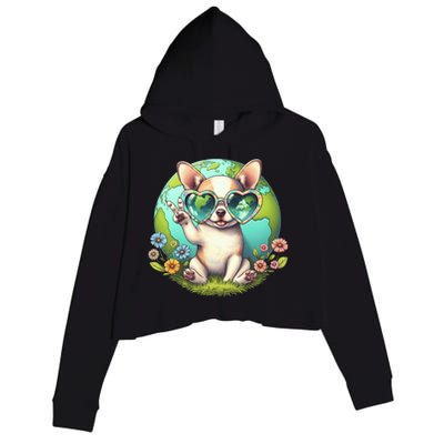 Peace Sign Hand Chihuahua Earth Day Crop Fleece Hoodie