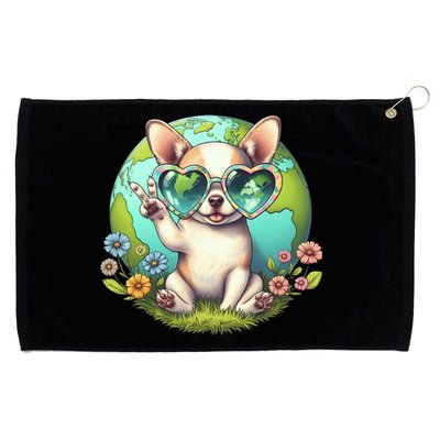 Peace Sign Hand Chihuahua Earth Day Grommeted Golf Towel