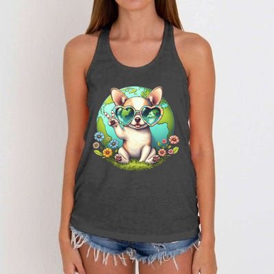 Peace Sign Hand Chihuahua Earth Day Women's Knotted Racerback Tank