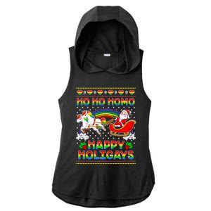 Pride Santa Ho Ho Homo Happy Holiugly Christmas Cool Gift Ladies PosiCharge Tri-Blend Wicking Draft Hoodie Tank