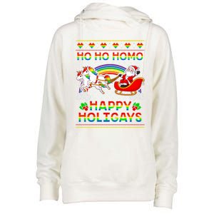 Pride Santa Ho Ho Homo Happy Holiugly Christmas Cool Gift Womens Funnel Neck Pullover Hood