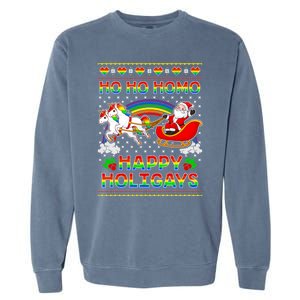 Pride Santa Ho Ho Homo Happy Holiugly Christmas Cool Gift Garment-Dyed Sweatshirt