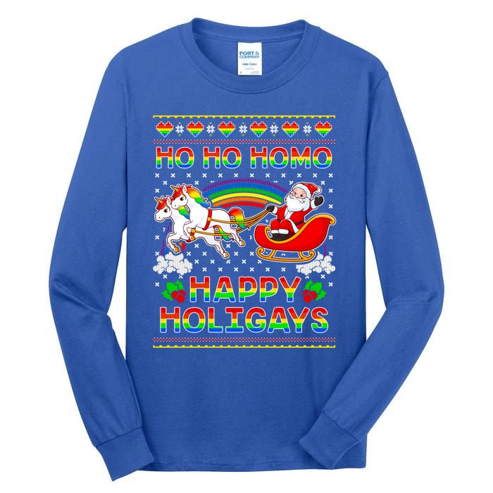 Pride Santa Ho Ho Homo Happy Holiugly Christmas Cool Gift Tall Long Sleeve T-Shirt