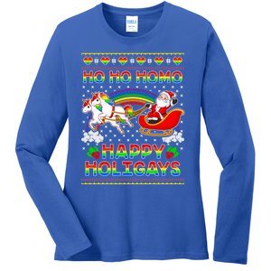 Pride Santa Ho Ho Homo Happy Holiugly Christmas Cool Gift Ladies Long Sleeve Shirt