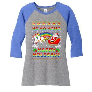 Pride Santa Ho Ho Homo Happy Holiugly Christmas Cool Gift Women's Tri-Blend 3/4-Sleeve Raglan Shirt