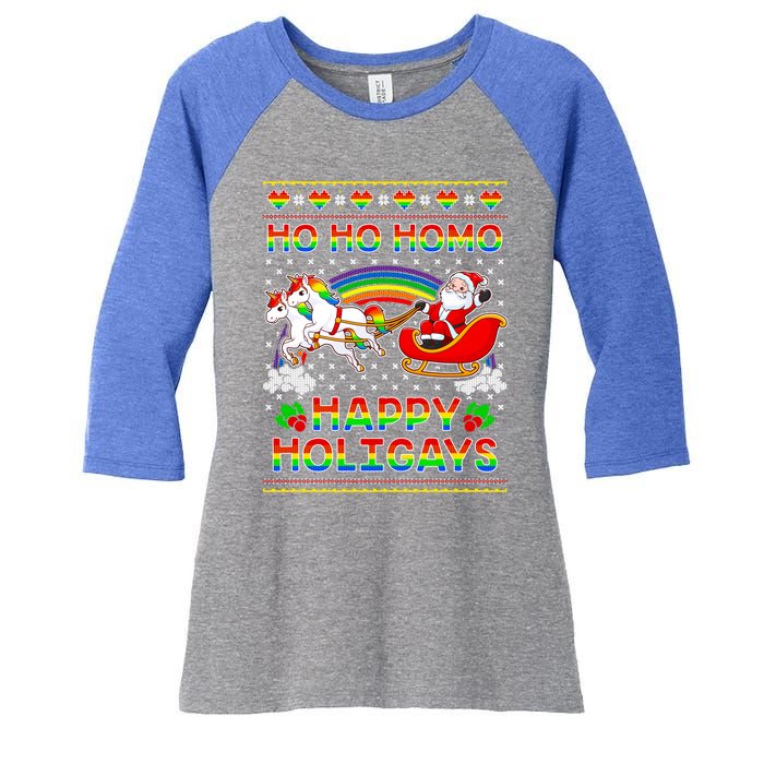 Pride Santa Ho Ho Homo Happy Holiugly Christmas Cool Gift Women's Tri-Blend 3/4-Sleeve Raglan Shirt