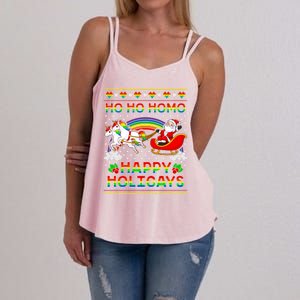 Pride Santa Ho Ho Homo Happy Holiugly Christmas Cool Gift Women's Strappy Tank