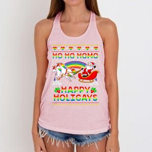 Pride Santa Ho Ho Homo Happy Holiugly Christmas Cool Gift Women's Knotted Racerback Tank