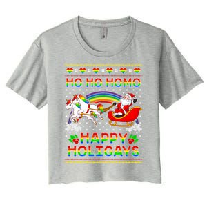 Pride Santa Ho Ho Homo Happy Holiugly Christmas Cool Gift Women's Crop Top Tee