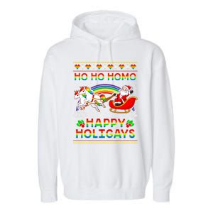 Pride Santa Ho Ho Homo Happy Holiugly Christmas Cool Gift Garment-Dyed Fleece Hoodie