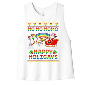 Pride Santa Ho Ho Homo Happy Holiugly Christmas Cool Gift Women's Racerback Cropped Tank