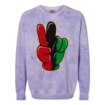 Peace Sign Hand With African Juneteenth Victory Peace Finger Great Gift Colorblast Crewneck Sweatshirt